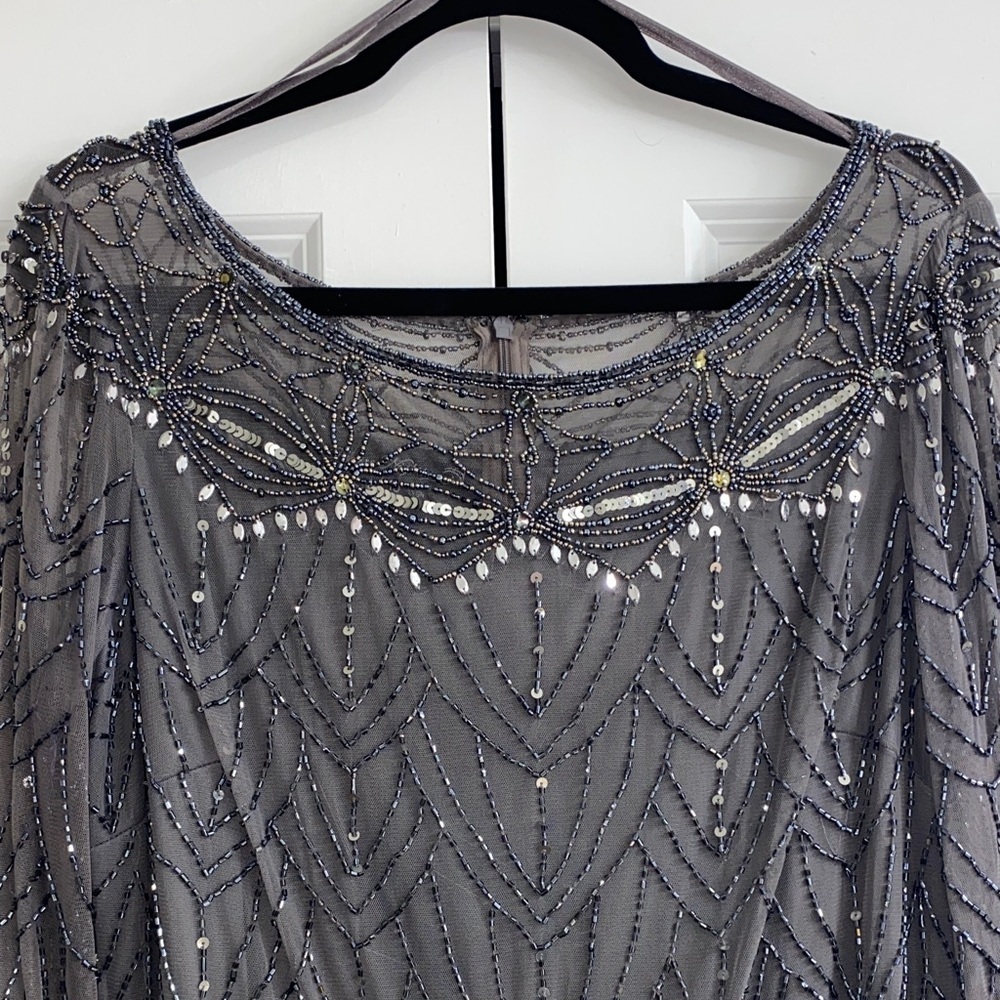 Pisarro Nights Charcoal Sequin Long Sleeve Dress - Picture 3 of 8